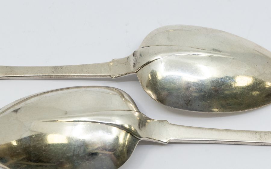 A set of six George IV Irish silver fiddle pattern table spoons with rat tail, each engraved with an - Image 3 of 3