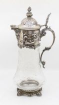 A late 19th/early 20th Century Austro-Hungarian 800 standard silver mounted large glass claret jug ,