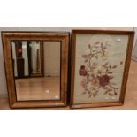 Late 19th Century early 20th Century needlework of climbing roses, along with a wall mirror