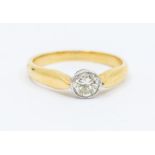 An 18ct gold and diamond solitaire ring, round brilliant collet-set diamond approx 0.25ct, size M,