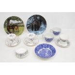 Collection of 20th century cabinet plates, wall plates, blue and white dinnerwares, Paragon Tea