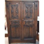 Mid 20th century old charm small wardrobe with linen fold design