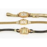 Two 9ct gold ladies wristwatches, to include a 14ct gold version on later plated strap, along with