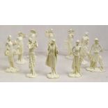 Twelve Royal Worcester 1920 Vogue blanc de chine figures with stand and a collection of