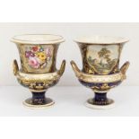 Two early 19th century Derby Vases, one with a view of North Wales and one with flowers and foliage,