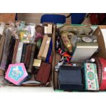 Collection of mixed collectors items including tins, books, camera, perfumes, coca cola bottles,