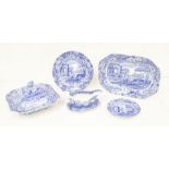 A collection of Copeland Spode, blue and white dinner wares including tureens, meat plate and a