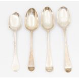 A collection of 18th Century flatware to include: 1. George II Hanoverian spoon, hallmarked by