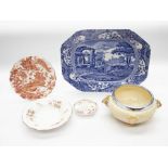 Collection of Royal Crown Derby china items, Spode blue & white meat dish and 1950s Clarice Cliff