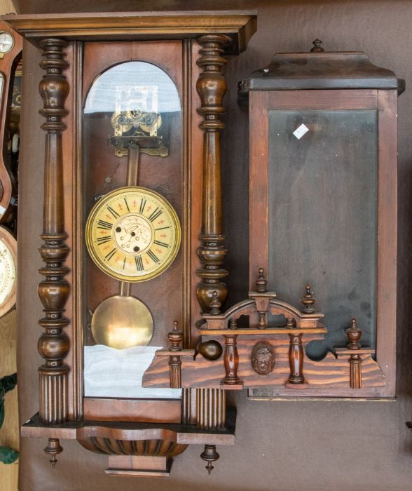 19th century mahogany wall clock along with early 20th century mahogany clock case