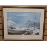 Original painting by John Straw, Derbyshire scene, Winter Hoar Frost, circa 1982, signed bottom