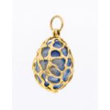 A sodalite and 9ct gold egg shaped pendant, circa 1971, comprising a central detachable egg shaped