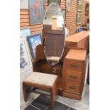 1930s oak Dressing Table with oval mirror and three side drawers