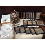 Chinese Saki cups, framed wood block prints & Satsuma cookie jar