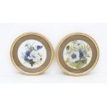 Derby interest; two early 20th Century hand painted plaques of flowers by Wrayworth