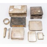 A collection of silver to include a cedar lined cigar box, London assay mark, two smaller boxes, a