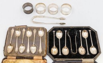 A collection of mainly early 20th Century silver to include: set of six cased teaspoons; another