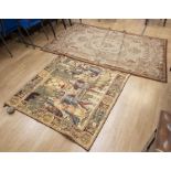Wall hanging medieval tapestry along with mid 20th century tapestry rug - 240cm x 150cm & 130cm x