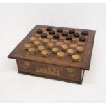 A 19th Century inlaid mahogany chess games box with lift-up lid for chess pieces and inlaid detail