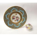 Royal Crown Staffordshire floral basket and lid and De Lamerie cabinet plate with floral painted