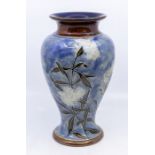 Royal Doulton; a stone ware vase decorated with carnations and verse. impressed mark to the base