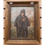 A small oil painting, 19th Century, signed WF Hardy, of a gent smoking a pipe, 29 x 22cm