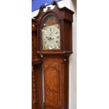 A Green & Palethorpe Grantham 8 day long case clock, contained in an oak case with mahogany inlay