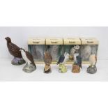 Beswick Royal Doulton Beneagles Scotch Whisky decanters, four owls, four birds of prey all boxed and