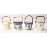 Four 1920s / 30s biscuit barrels, Losol ware and Tams ware with cane handles, all different designs