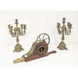 *** WITHDRAWN ***Set of mid 19th Century brass and mahogany hand bellows, with  turning wheel, along