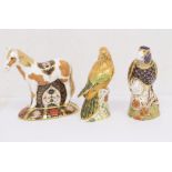 Three boxed Royal Crown Derby Gold stopper Paperweights - Epsom Filly Bronze winged Parrot and Sun