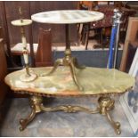 Collection of an onyx coffee table, onyx chess table and onyx ashtray on a stand