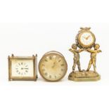 French brass mantle clock, Madding & Webb mantle clock face and another French mantle clock with