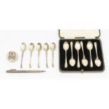 A collection of including: modern oval picture; set of six silver coffee spoons, by FC, Sheffield,