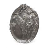 WMF pewter charger of Diana the huntress with stag Condition: good. Total height: 14.5"