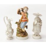 Derby figure of boy carrying sticks, blank Chinese figure and Derby wine urn blank