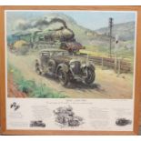 A framed 'Bentley V Blue Train', Terenco Cuneo, print, 'From the Original Oil Painting'. With