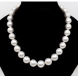 A single row South Sea pearl and diamond 18ct white gold necklace, comprising graduated round