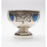 An Arts & Crafts silver and enamel bowl, by Vaughton & Sons Birmingham 1907, chased scrolling iris