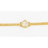 A ladies vintage 14ct gold Tewor wristwatch, round champagne dial with Arabic numerals, case