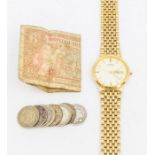 A gents Rotary gold plated wristwatch, cream round dial with applied baton markers, day/date