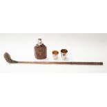 Early 20th Century golf club, travel flask with matching cased travel cups