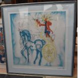 Large Salvador Dali print on fabric, framed and glazed, 83cm square, along with a stylised