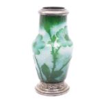 Nancy - an Art Nouveau cameo vase, overlaid roses on a mottled ground, green and blue tones, white