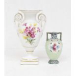 A 20th Century Meissen twin handled vase with floral detail, along with Continental early 20th