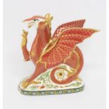 Royal Crown Derby boxed gold stopper Welsh Dragon