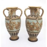 A pair of Doulton Lambeth shape 477 silicon vases, designed by Eliza Simmance, factory marks and