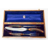 Issac Ellis & Sons, retailed by Gay & Son London, a horn handled carving set in wooden case