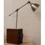 Table lamp/side lamp constructed from a 1930s cased universal amp meter with angle lamp to top