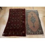 Hand knotted late 19th Century red ground with crab detail Karabagh style rug, 84x152cm, along